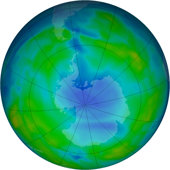 Antarctic ozone map for 15 June 2013